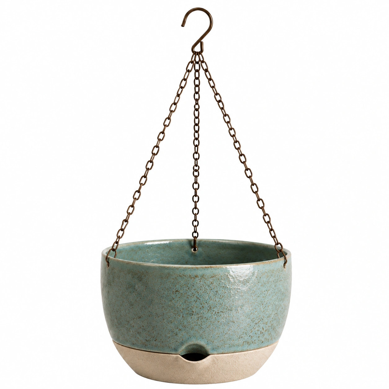 Hängeblumentopf 20 cm Keramik Türkis mit Metallkette für Balkon und Innenräume