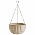 Hängeblumentopf Ø 20 cm Höhe 13 cm Keramik Beige mit Metallkette geriffelt