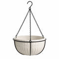 Hängepflanzschale 30 cm Keramik Creme mit Metallkette für Balkon