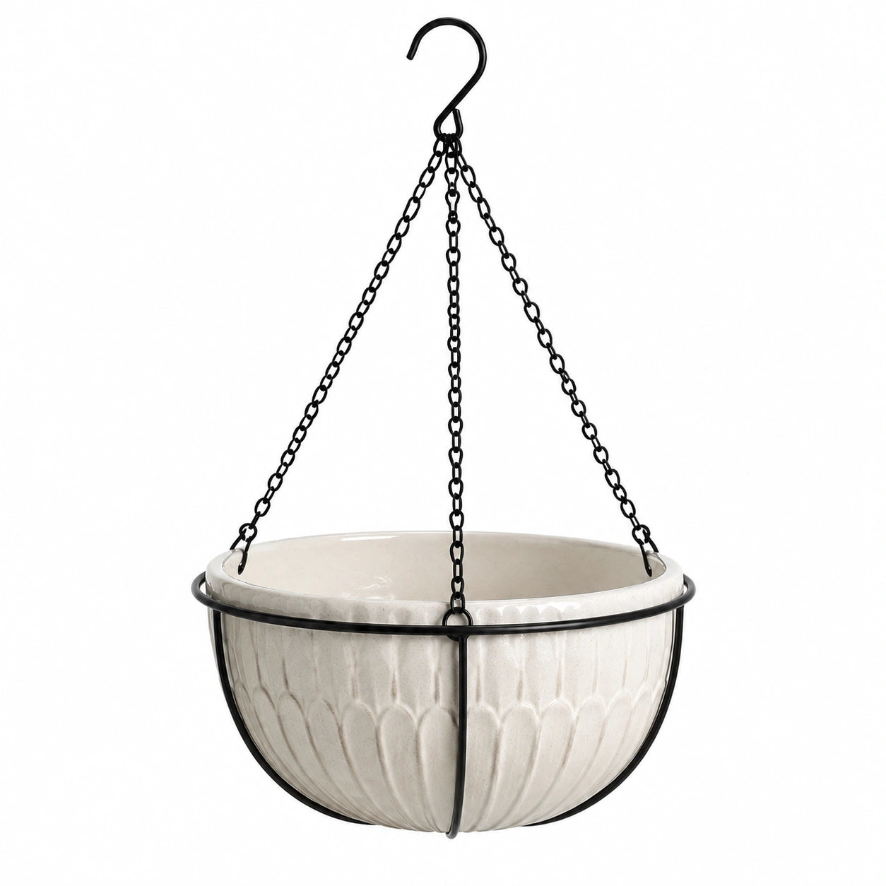 Hängepflanzschale 30 cm Keramik Creme mit Metallkette für Balkon