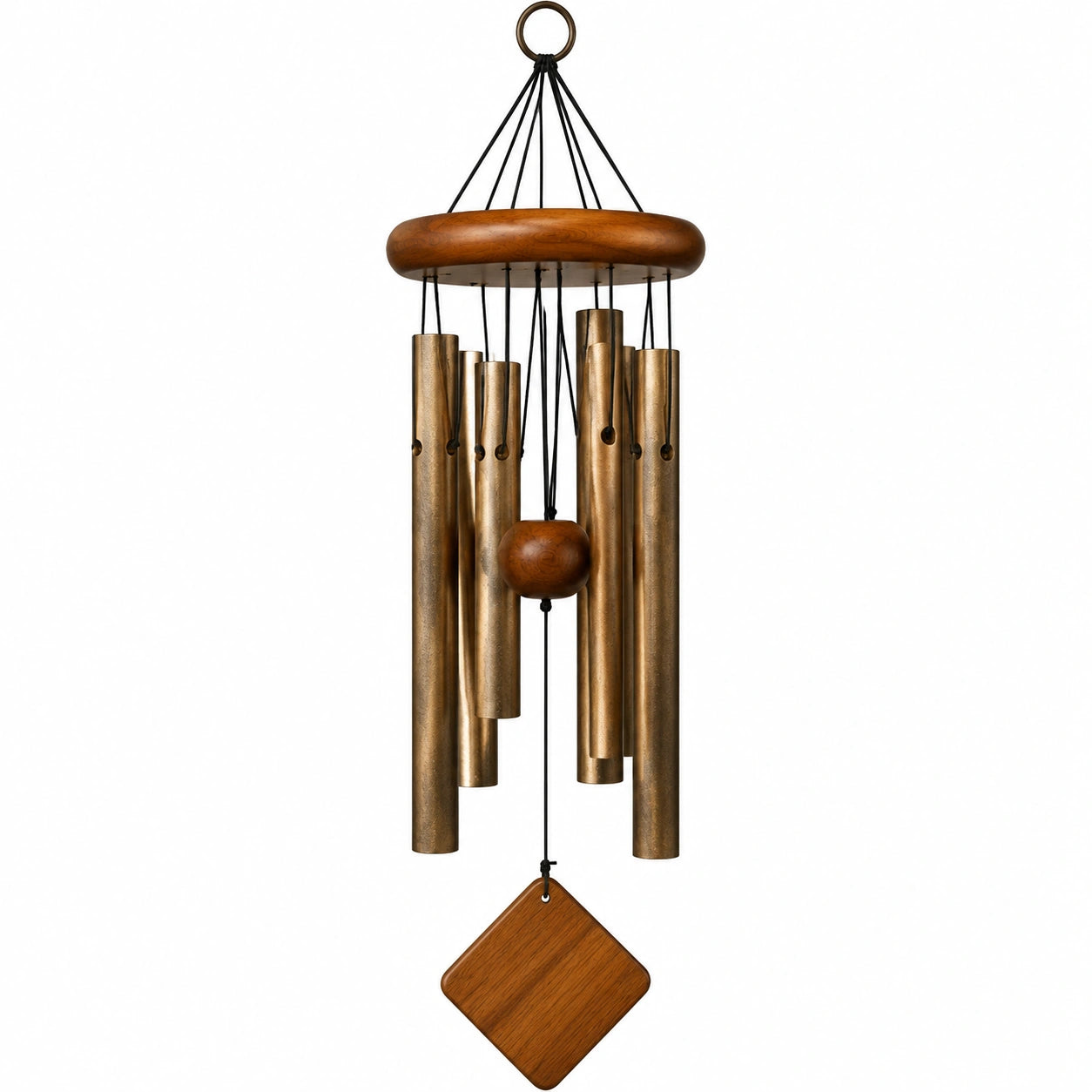 Windspiel 90 cm aus Holz und Metall in Braun Gold zum Aufhängen