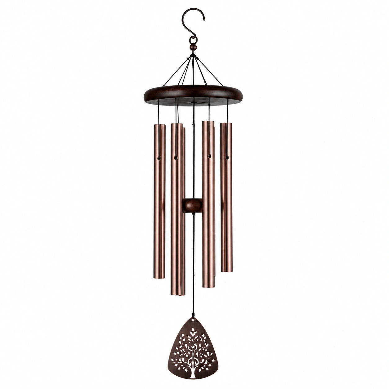 Windspiel 90 cm Metall Holz Kupferbraun für Garten und Balkon