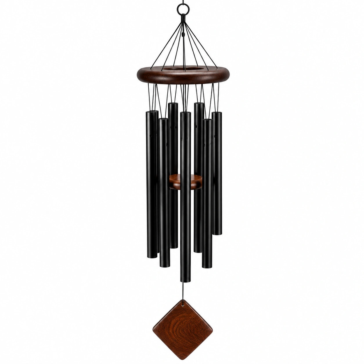 Windspiel 80 cm Holz Metall Schwarz Braun Hängedekoration mit Klangröhren