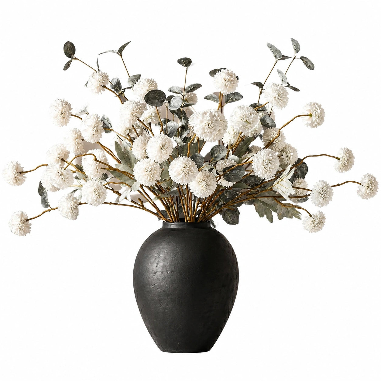 Künstliche Topfpflanze 110 cm Kunststoff Weiß Grün mit schwarzer Vase für Innenräume