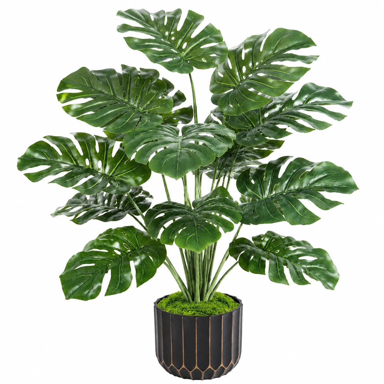 Künstliche Monstera Topfpflanze 150 cm aus Kunststoff Grün mit schwarzem Pflanztopf