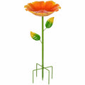 Vogelbad 30 cm Glas und Metall Orange Grün mit Blumenform für Garten