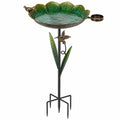 Vogelbad 48 cm Metall Grün Bronze mit Erdspieß Blattdesign