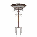 Vogelbad 40 cm Metall Braun - Gartenstecker mit dekorativem Rand