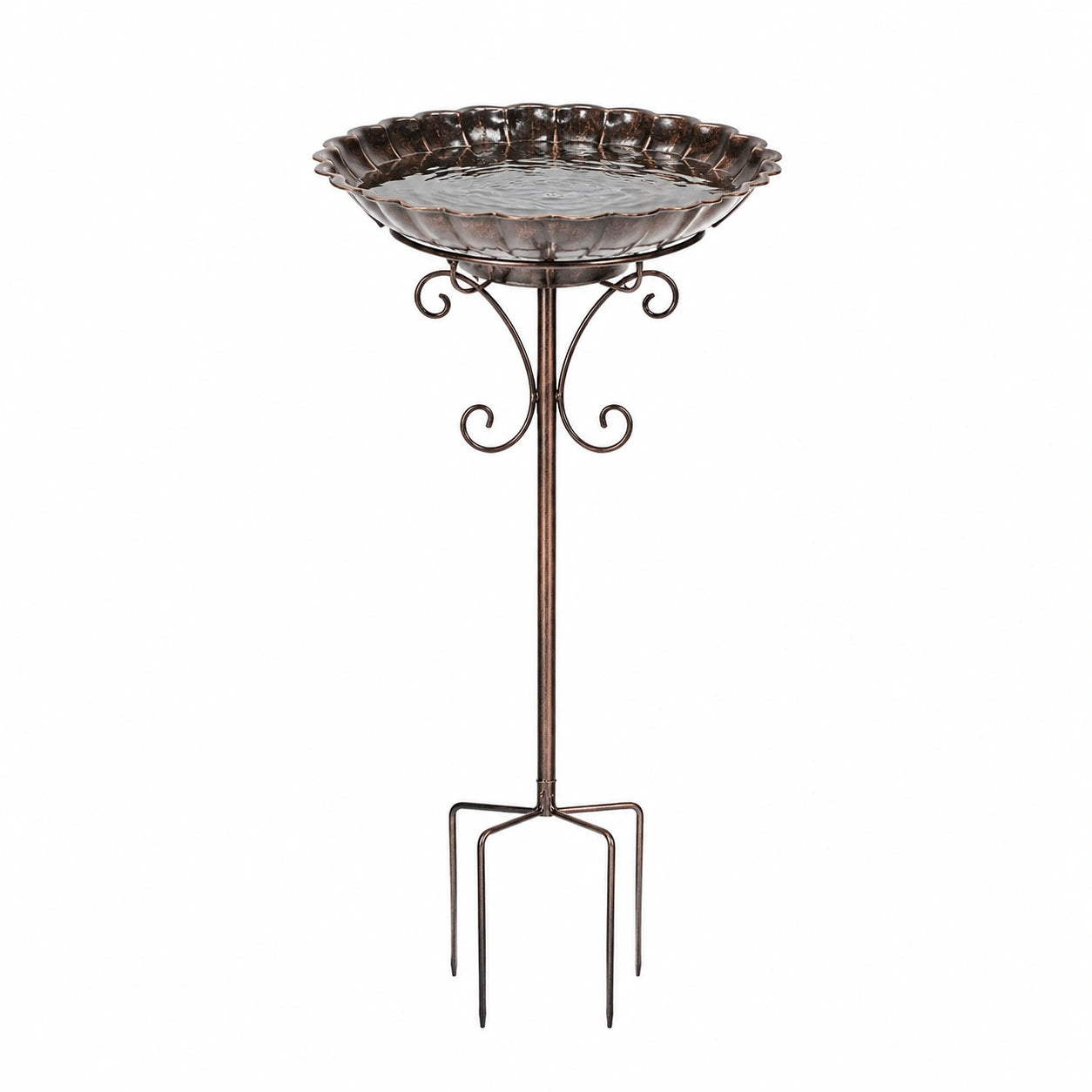 Vogelbad 40 cm Metall Braun - Gartenstecker mit dekorativem Rand
