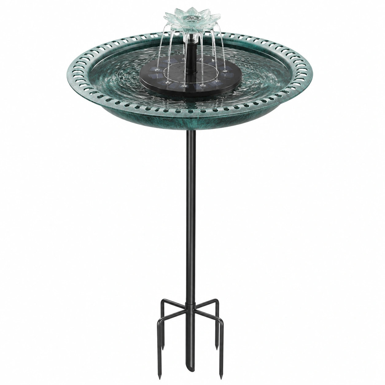 Solar Vogelbad Ø 50 cm Metall Kunststoff Grün Schwarz mit Fontäne für Garten
