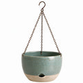 Hängeblumentopf 20 cm Keramik Türkis mit Metallkette für Balkon und Innenräume