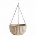 Hängeblumentopf Ø 20 cm Höhe 13 cm Keramik Beige mit Metallkette geriffelt