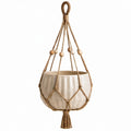 Hängeblumentopf 18 cm Keramik Creme mit Naturfaserseil für Zimmerpflanzen im Boho-Stil