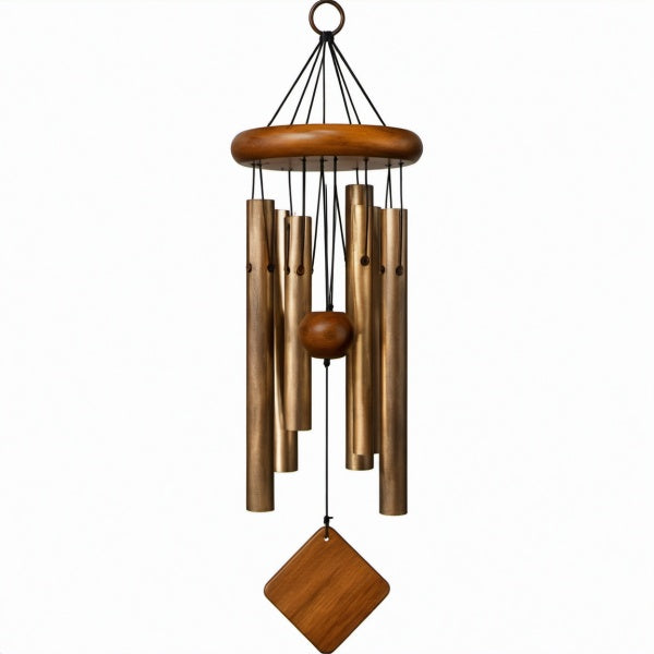 Windspiel 90 cm aus Holz und Metall in Braun Gold zum Aufhängen