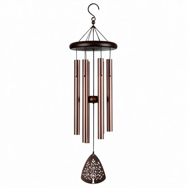 Windspiel 90 cm Metall Holz Kupferbraun für Garten und Balkon
