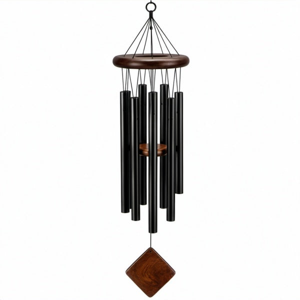 Windspiel 80 cm Holz Metall Schwarz Braun Hängedekoration mit Klangröhren