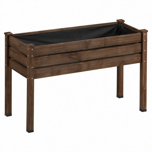 Hochbeet 120 x 60 x 80 cm aus Holz in Dunkelbraun mit Pflanzfolie für Garten und Balkon