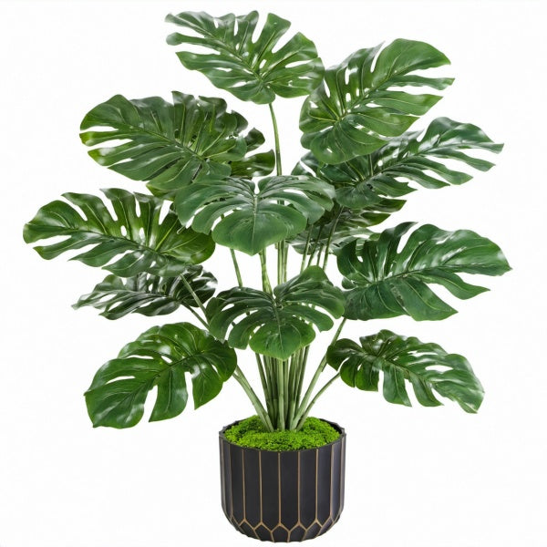 Künstliche Monstera Topfpflanze 150 cm aus Kunststoff Grün mit schwarzem Pflanztopf