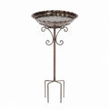 Vogelbad 40 cm Metall Braun - Gartenstecker mit dekorativem Rand