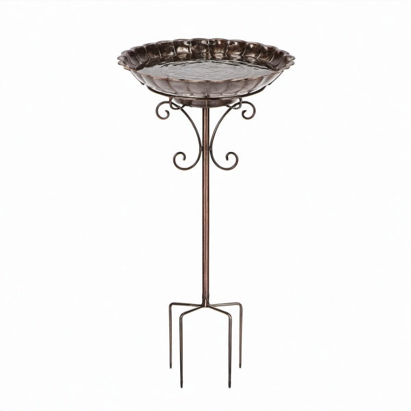 Vogelbad 40 cm Metall Braun - Gartenstecker mit dekorativem Rand