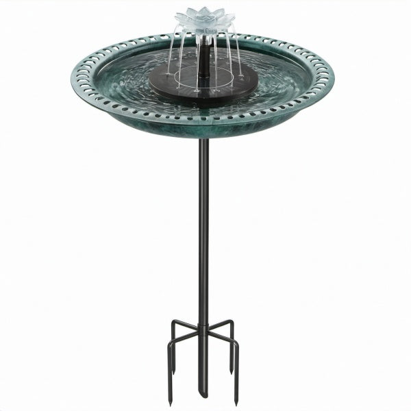 Solar Vogelbad Ø 50 cm Metall Kunststoff Grün Schwarz mit Fontäne für Garten